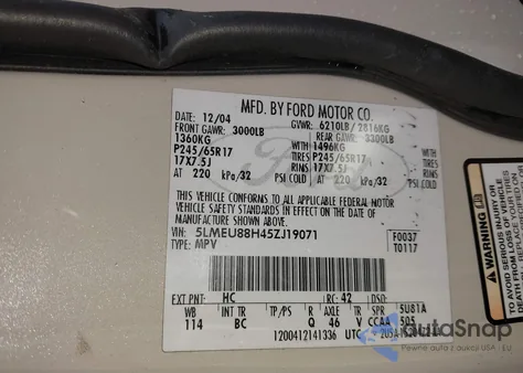 2005 Lincoln Aviator from USA, damaged, VIN 5LMEU88H45ZJ19071